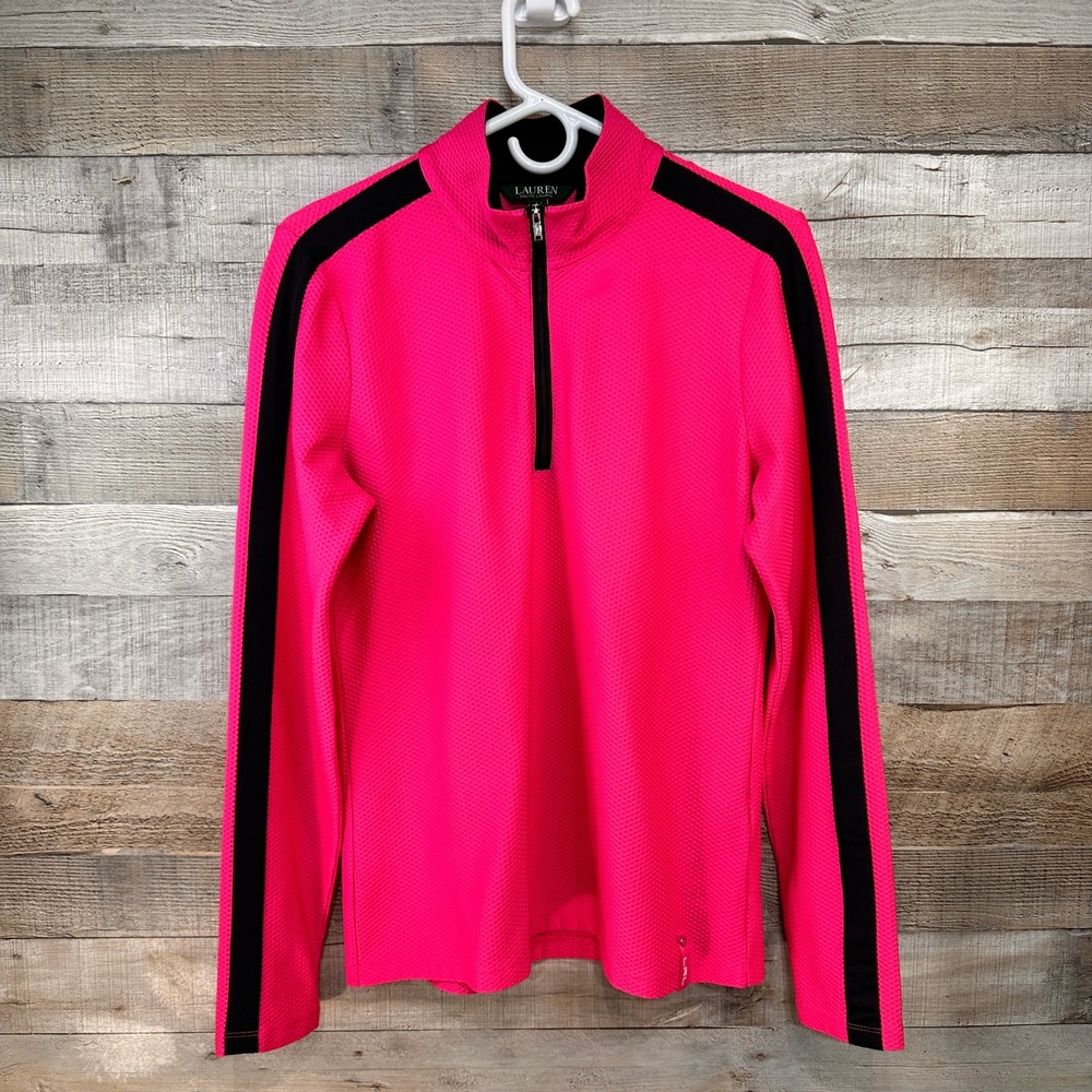 Lauren Ralph Lauren Active Hot Pink Waffle Knit Quarter Zip Pullover Large